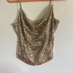 Free People Gold Sequin Tank Top